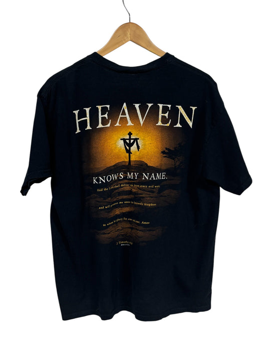 Vintage 00's Jesus Because of Him Heaven Knows Graphic Tee Size Large