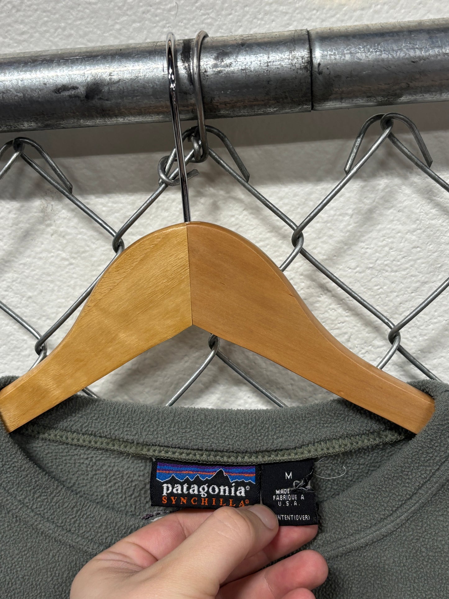 Vintage 90's Patagonia Synchilla Made in USA Green Fleece Sweater Size Medium