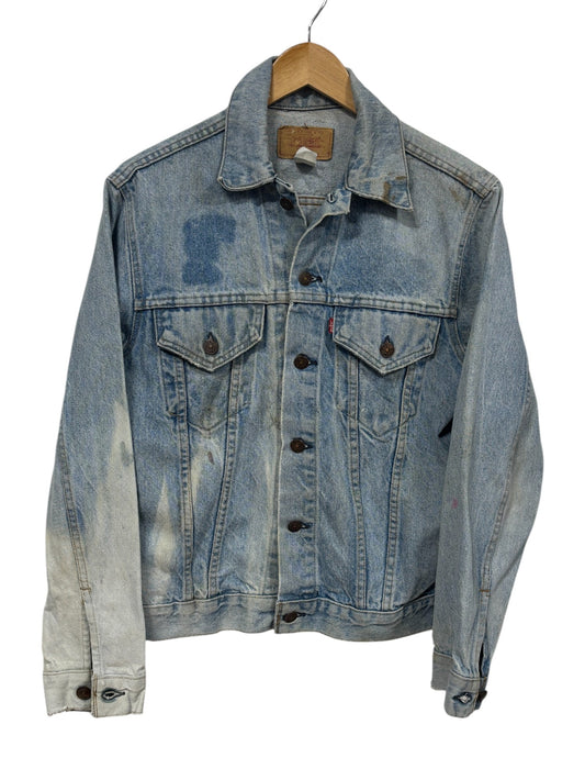 Vintage 80's Levi's Denim Trucker Jacket Ford Mustang Patch Size M/L