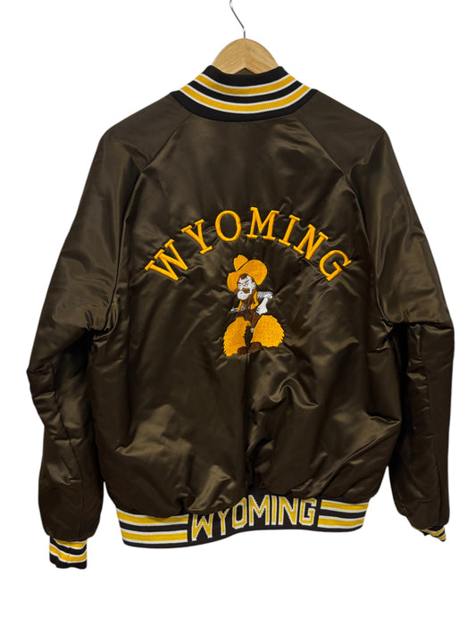 Vintage 80's Wyoming Cowboys Satin Bomber Jacket Size Large