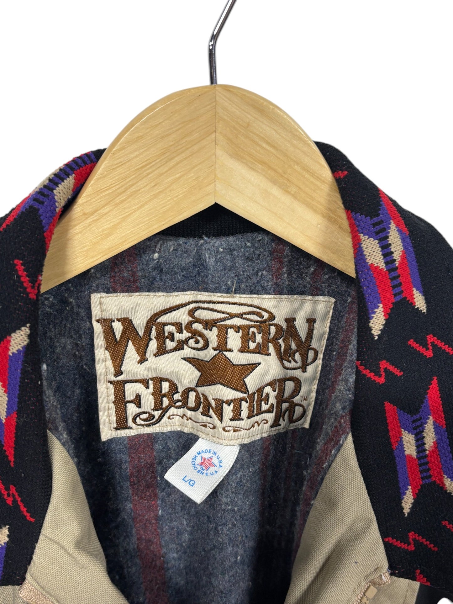 Vintage Western Frontier Blanket Lined Aztec Stripe Western Jacket Size Large