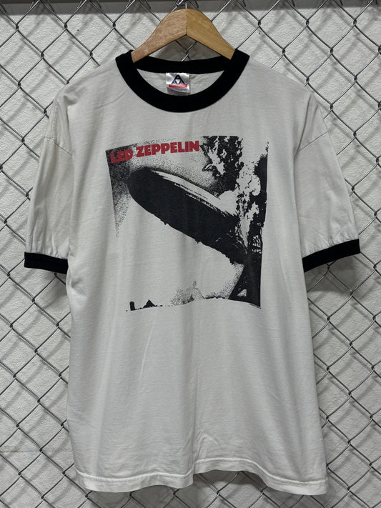 Vintage 2003 Led Zeppelin Blimp Band Ringer Graphic Tee Size XL