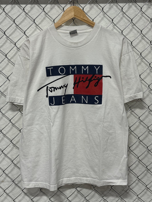 Vintage 90's Tommy Hilfiger Jeans Flag Logo Graphic Tee Size XL