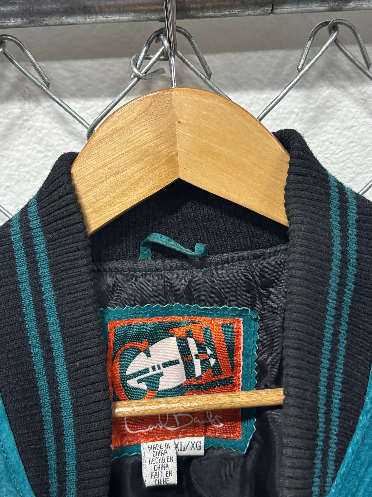 Vintage G3 Carl Banks Miami Dolphins Suede Button Up Jacket Size XL
