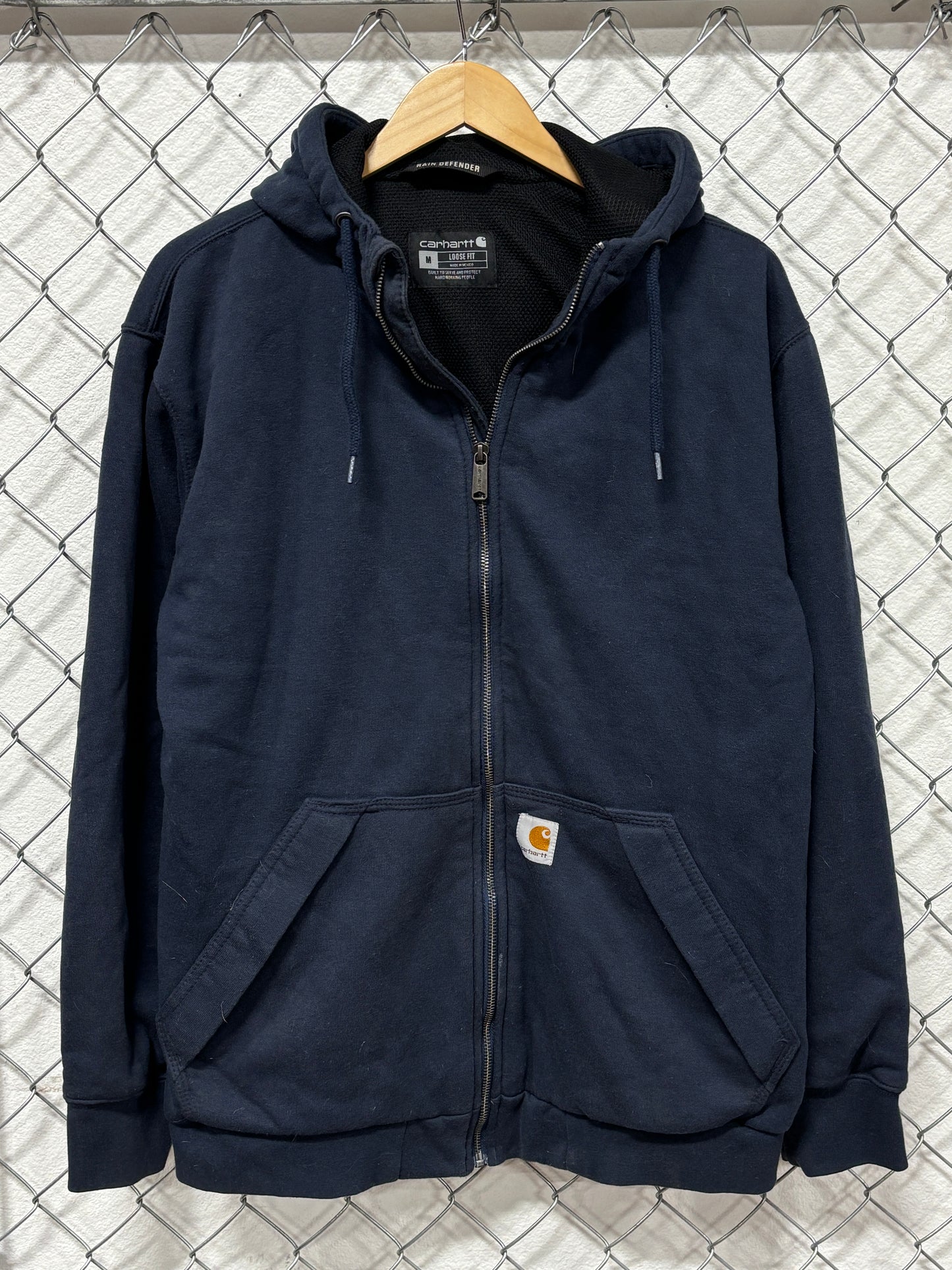 Carhartt Navy Blue Rain Defender Zip Up Hoodie Size Medium