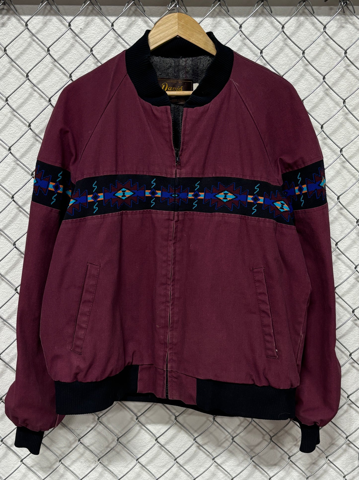 Vintage 90's Davis James Aztec Stripe Maroon Western Jacket Size Large