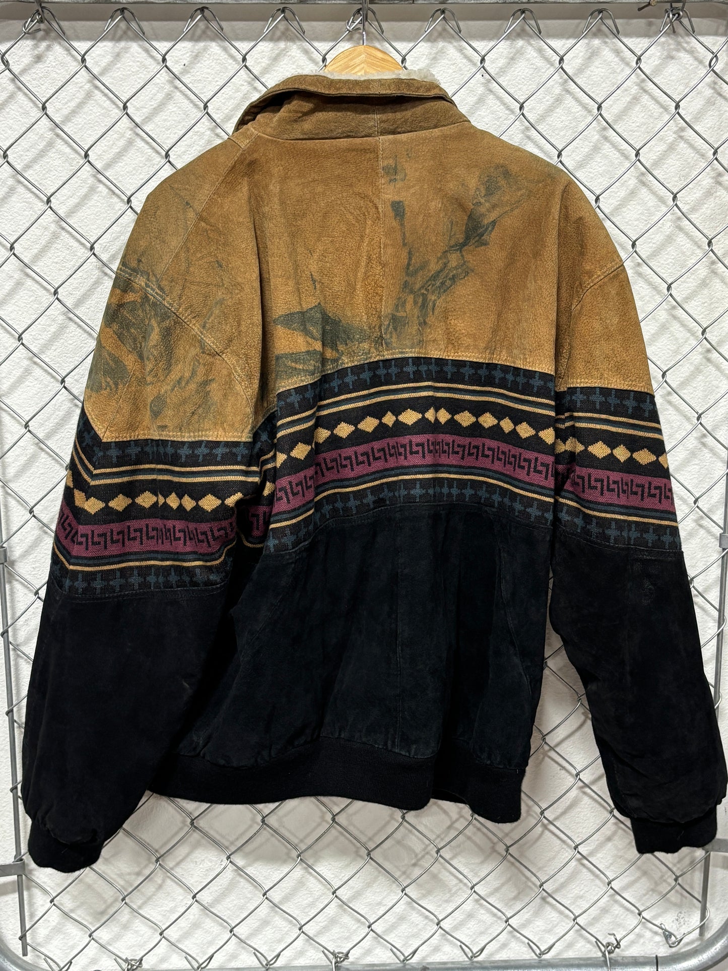Vintage Aztec Stripe Suede Jacket Distressed Size XXL