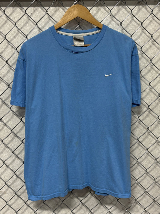 Vintage Y2K Nike Carolina Blue Small Swoosh Distressed Tee Size Large