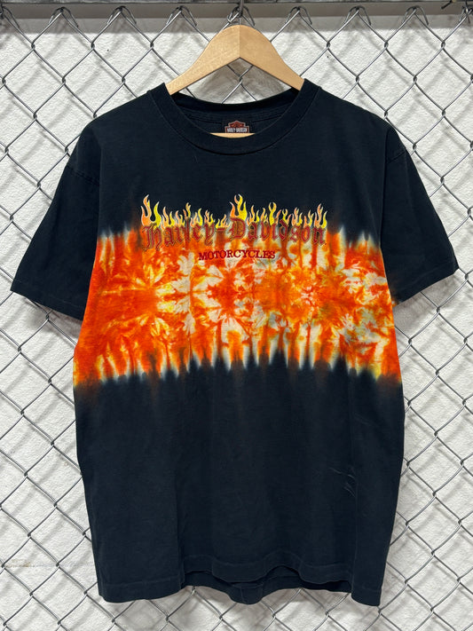 Vintage 90's Harley Davidson Motorcycles Tie Dye Flames Tee Size Large