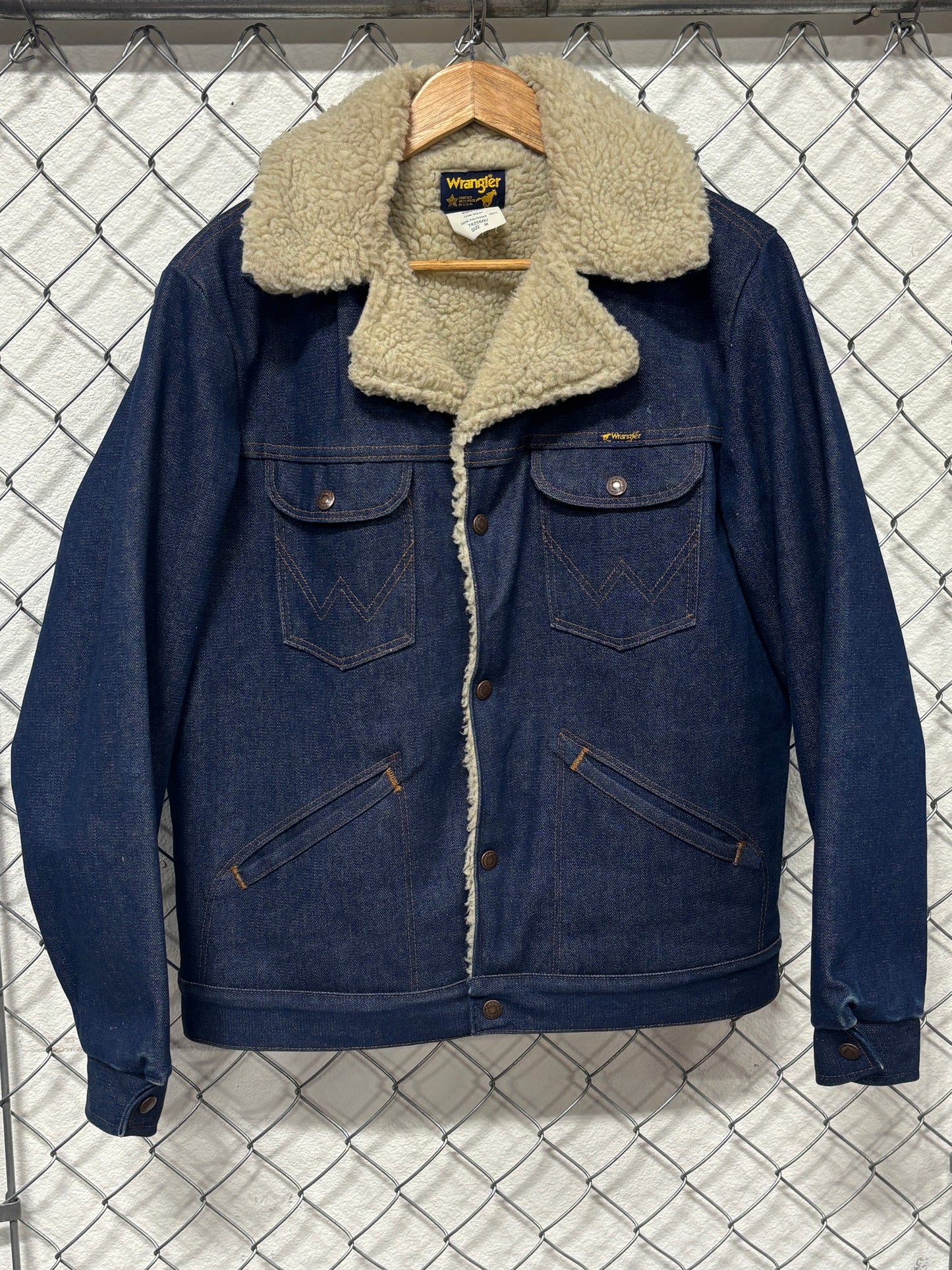 Vintage Wrangler Sherpa Lined Denim Trucker Jacket Made in USA Size Medium