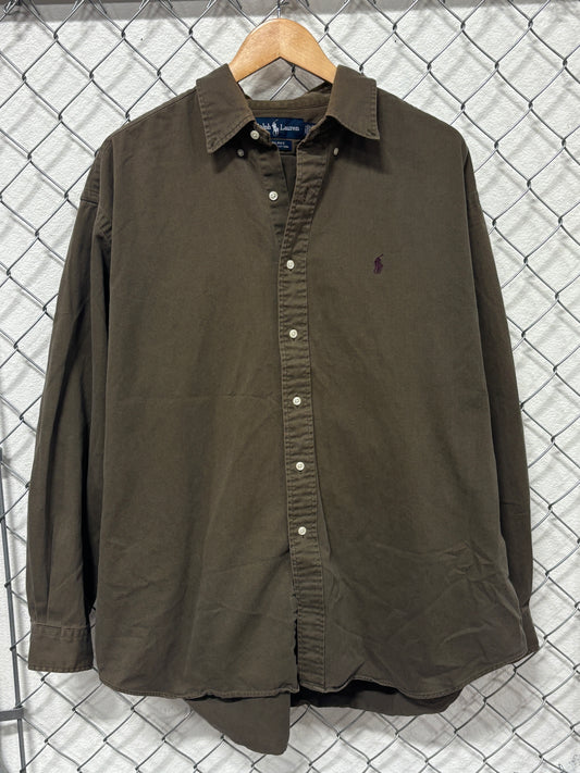 Vintage Polo Ralph Lauren Brown Button Up Long Sleeve Shirt Size XL