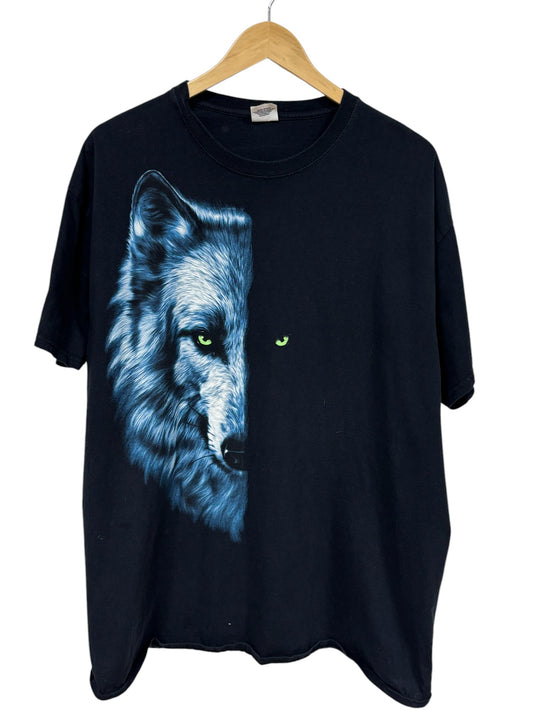 Vintage Y2K Wolf Big Print Portrait Nature Graphic Tee Size Large