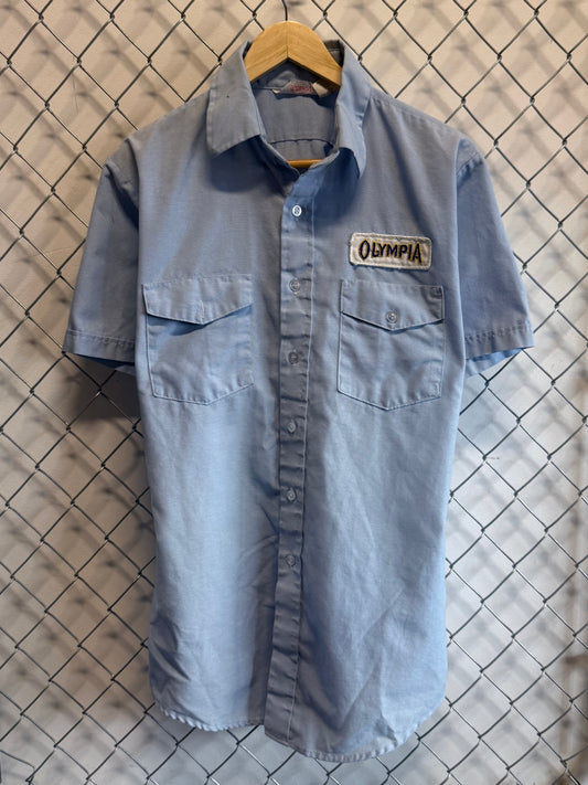 Vintage 90's Olympia Short Sleeve Blue Mechanic Shirt Size Medium