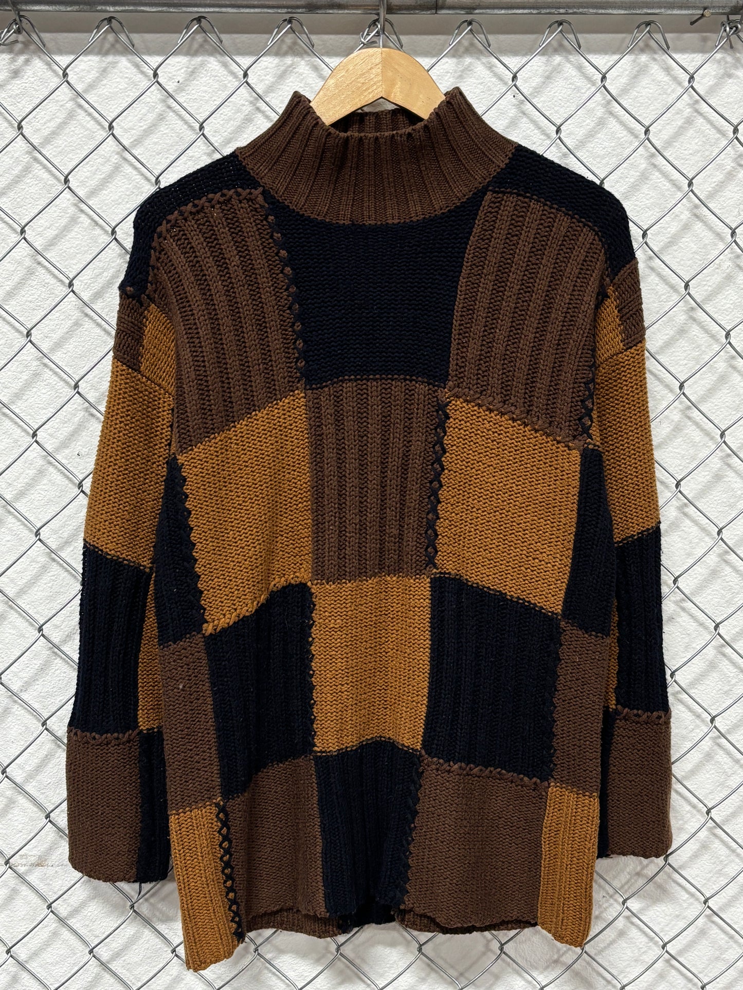 Vintage 90's Mainframe Brown Knit Squares Sweater Size Medium