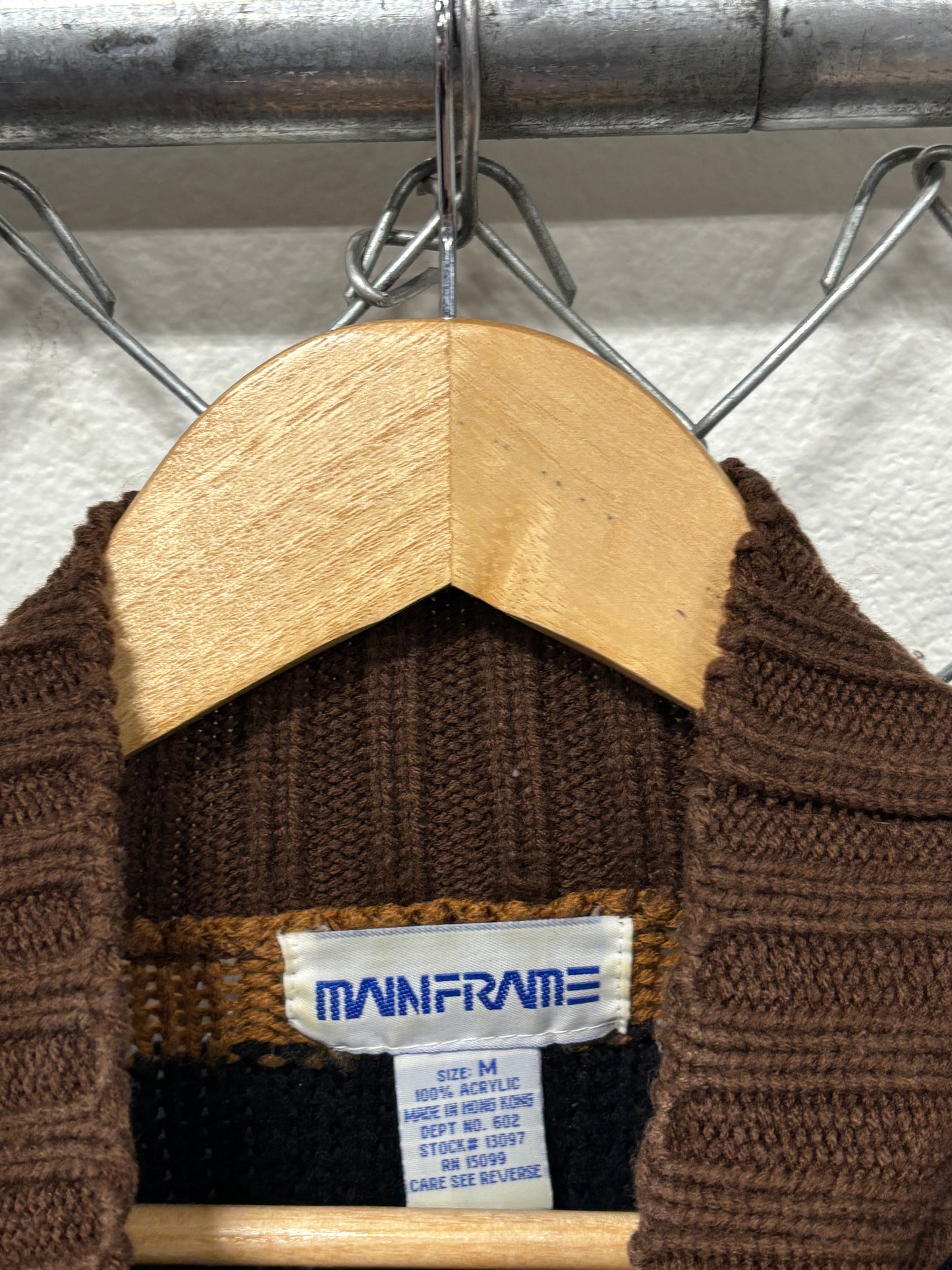 Vintage 90's Mainframe Brown Knit Squares Sweater Size Medium