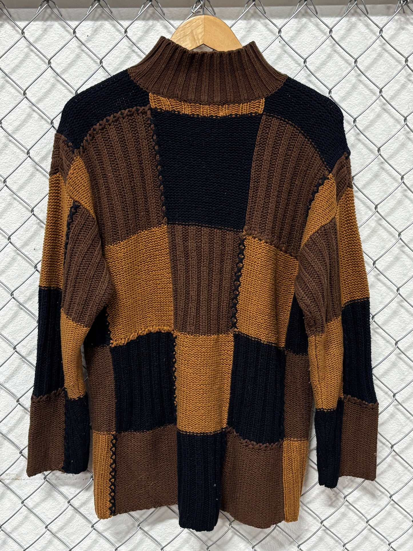 Vintage 90's Mainframe Brown Knit Squares Sweater Size Medium