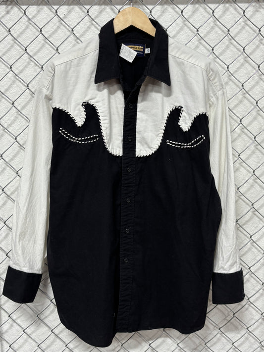 Vintage 90's Panhandle Slim Black White Western Button Up Shirt Size XL
