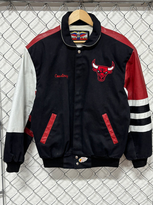 Vintage 90's Jeff Hamilton Chicago Bulls NBA Leather Jacket Size Small