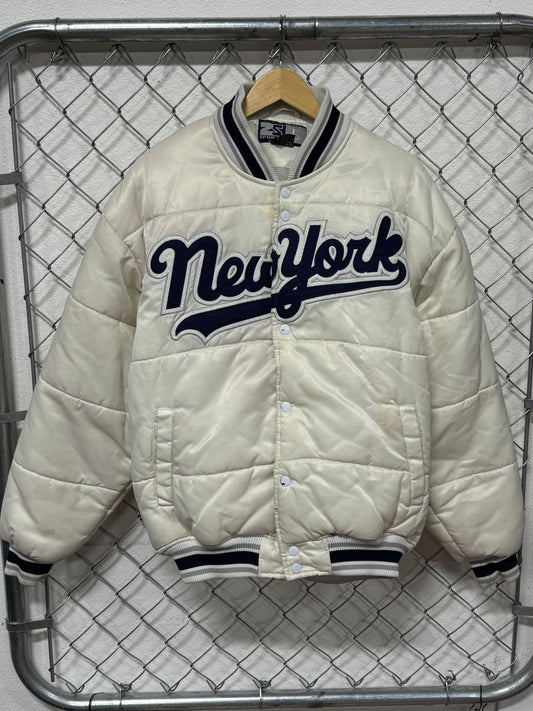 Vintage Y2K New York Yankees White Puffer Baseball Jacket Size Large