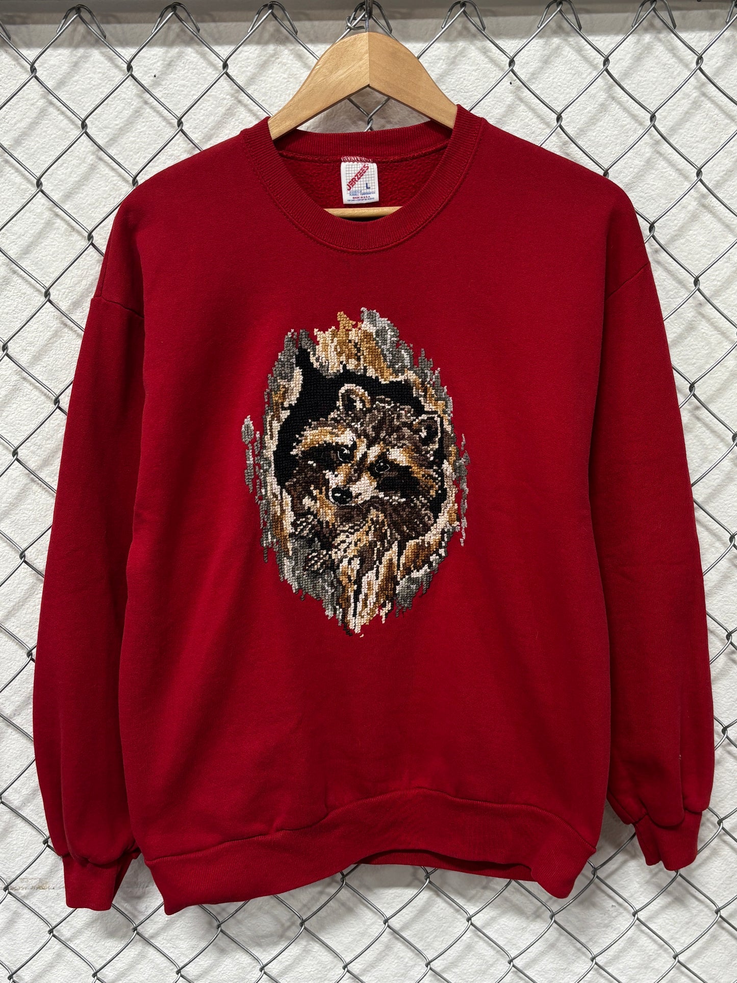 Vintage 90's Racoon Art Nature Crewneck Sweater Size Large