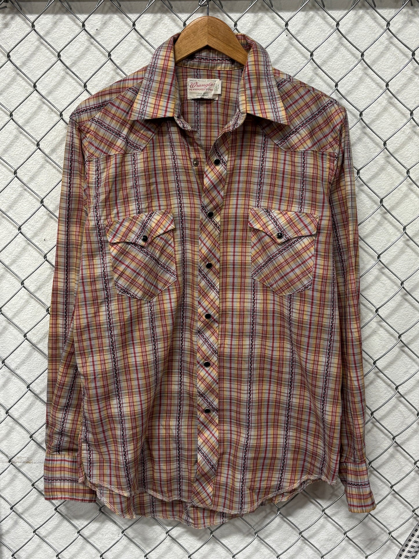 Vintage Wrangler Permanent Press Pearl Snap Western Shirt Size XL