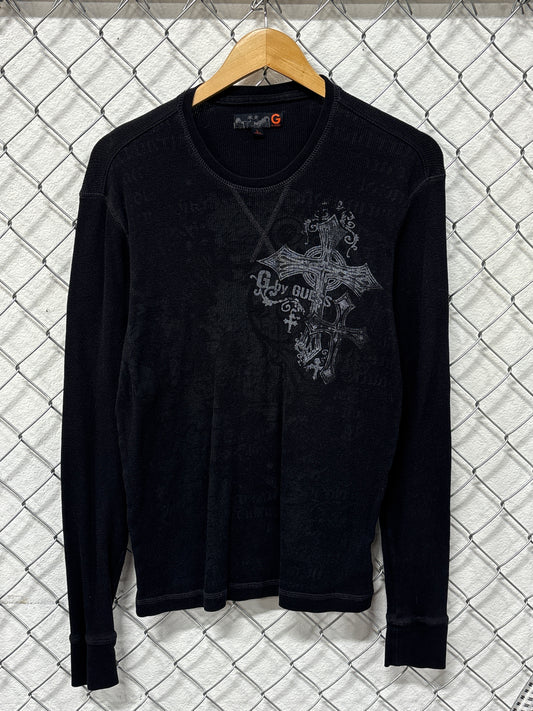 Vintage Y2K Guess Affliction Style Thermal Long Sleeve Shirt Size Large
