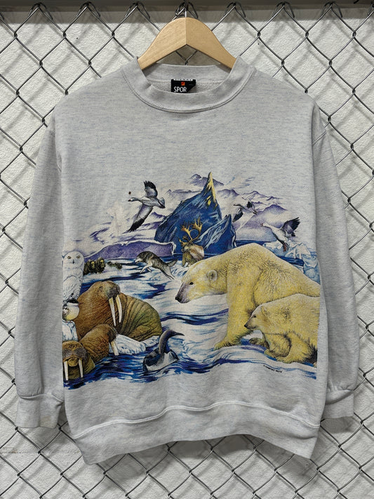 Vintage 90's Arctic Animals Double Sided Nature Sweater Size Medium