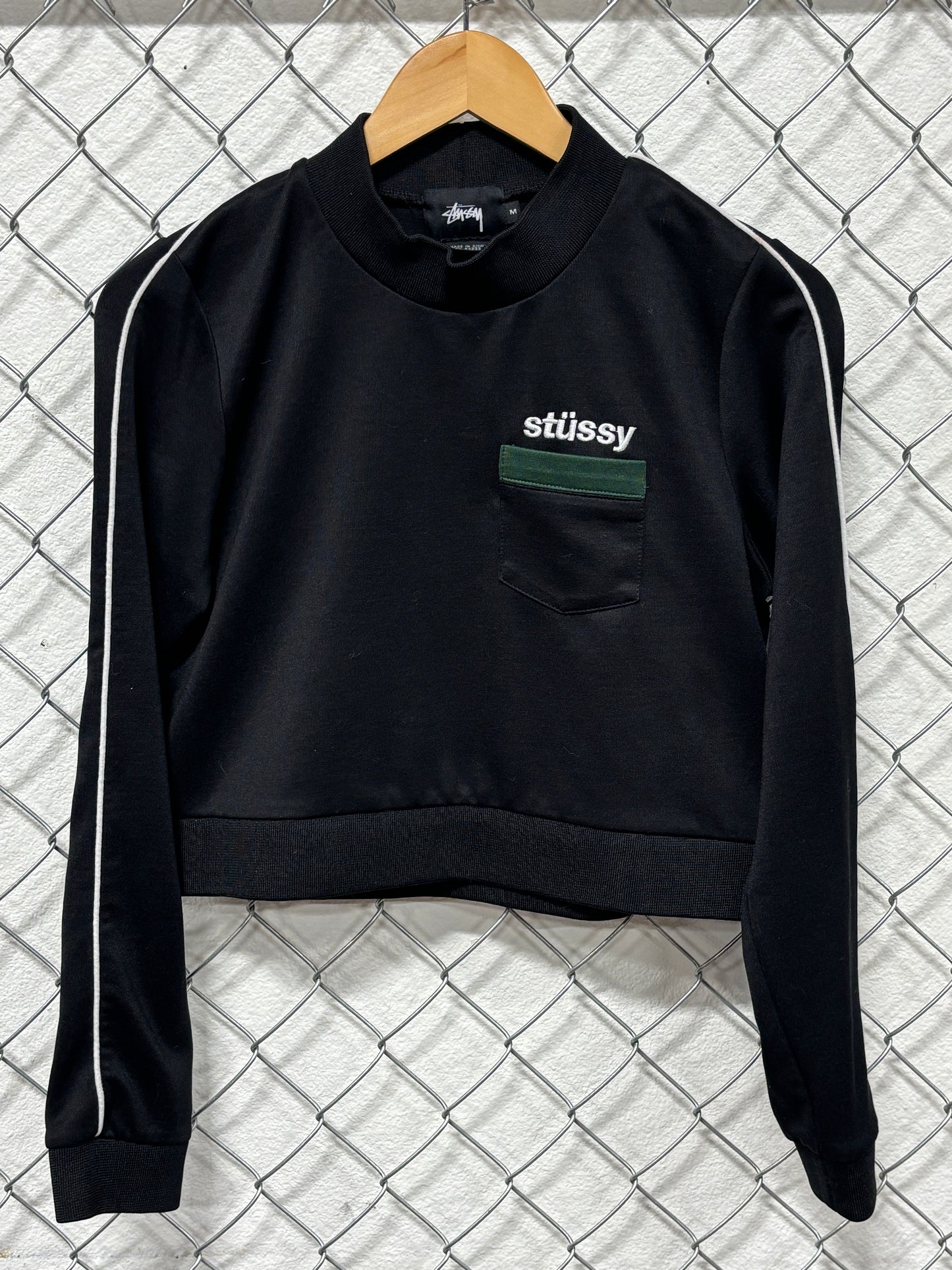 Stussy Women's Black Cropped Long Sleeve Shirt Size Medium