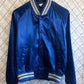 Vintage Chalk Line Blue Satin Bomber Jacket Size Small