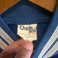 Vintage Chalk Line Blue Satin Bomber Jacket Size Small