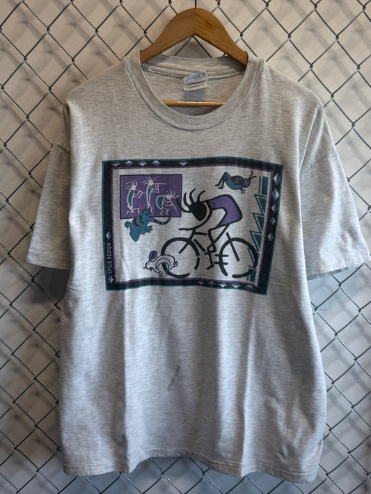 Vintage 90's Southwest Native Cycling Art Graphic Tee Size XL