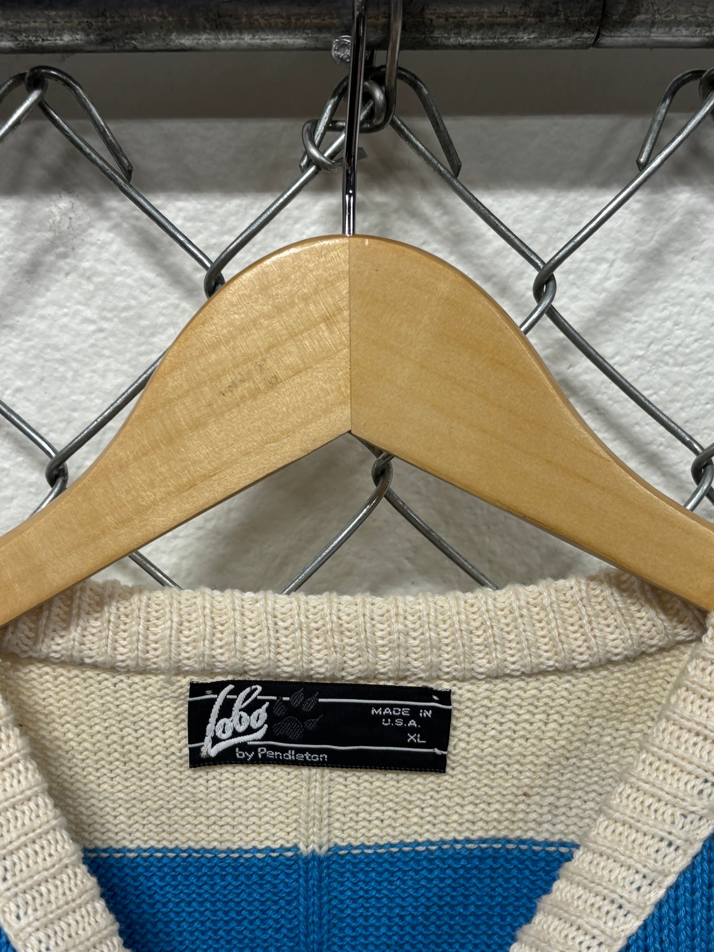 Vintage Lobos by Pendleton Blue White Striped Sweater Size XL