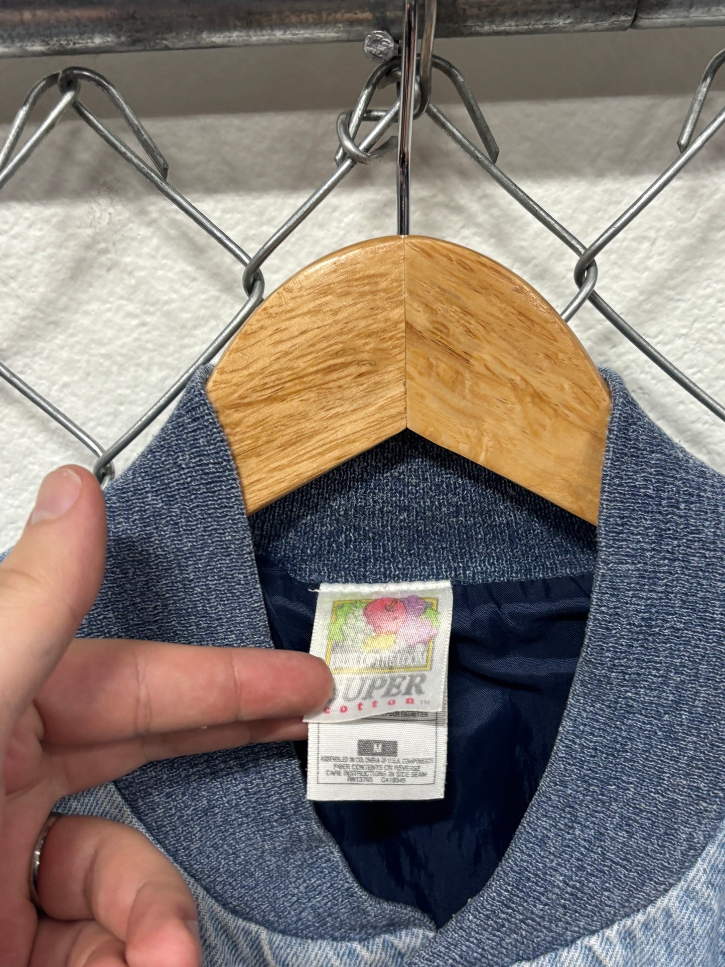 Vintage 90's Fruit of the Loom Denim Bomber Button Up Jacket Size Medium