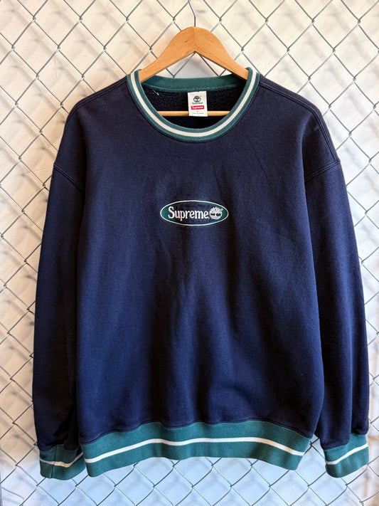 Supreme SS21 Timberland Navy Blue Crewneck Sweater Size Large