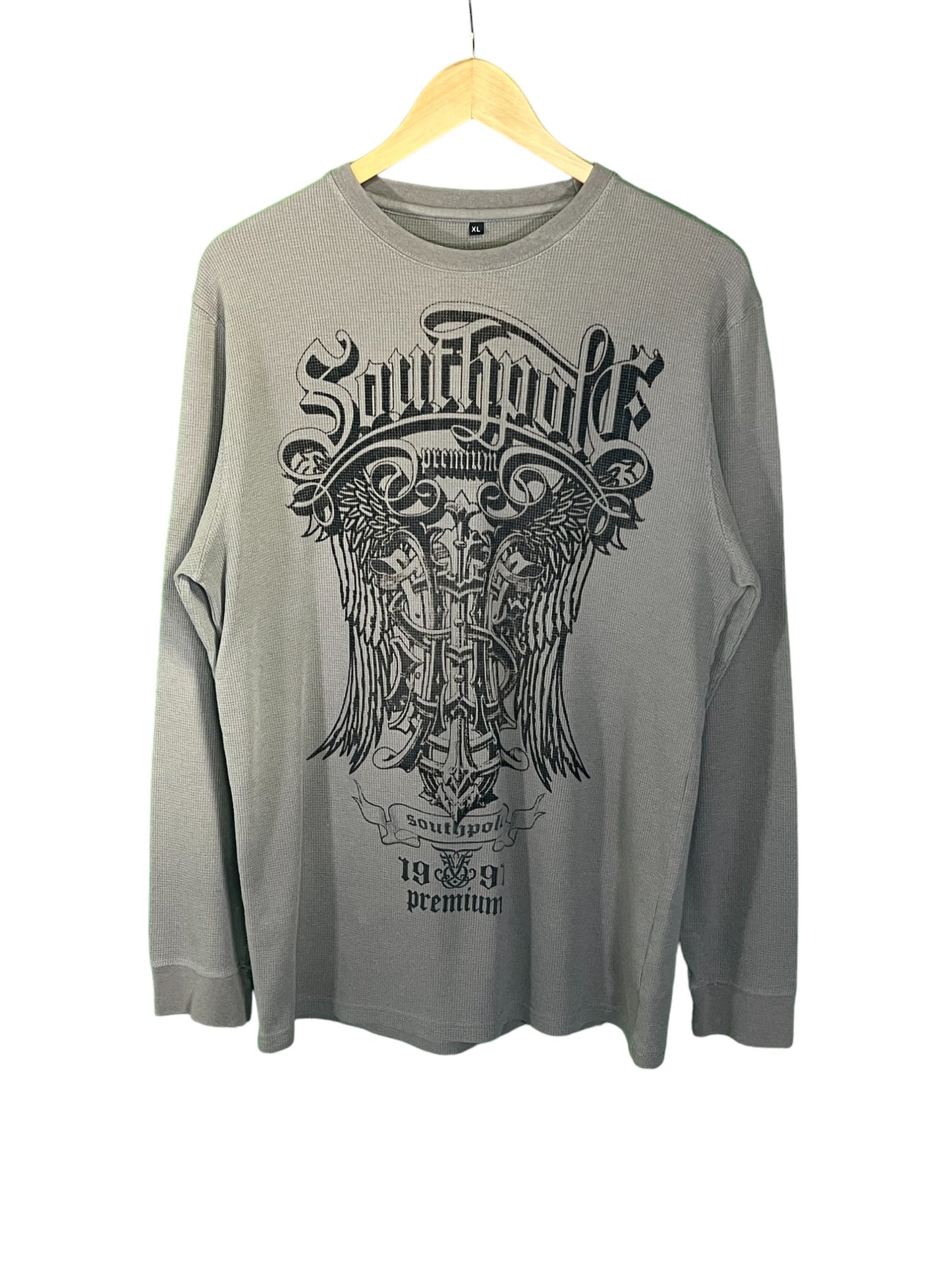 Vintage 00's South Pole Brand Grey Thermal Big Print Graphic Long Sleeve Size XL