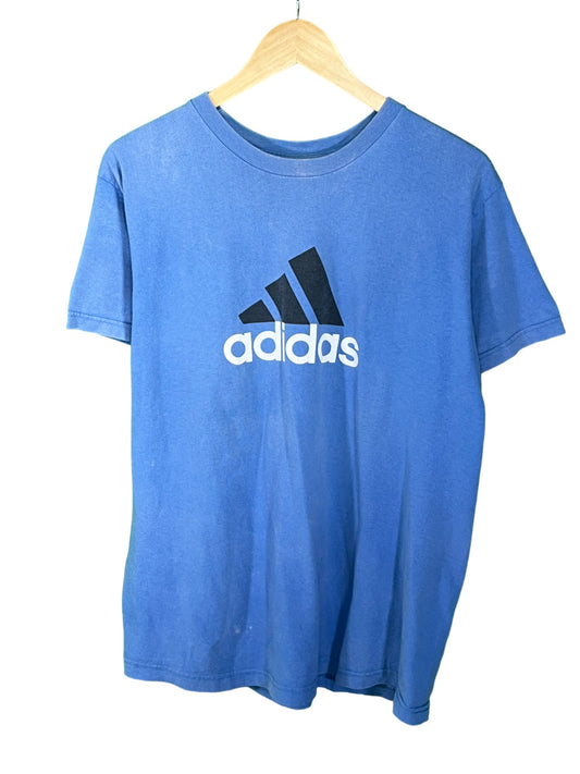 Vintage 90's Adidas Classic Logo Blue Graphic Tee Size Medium
