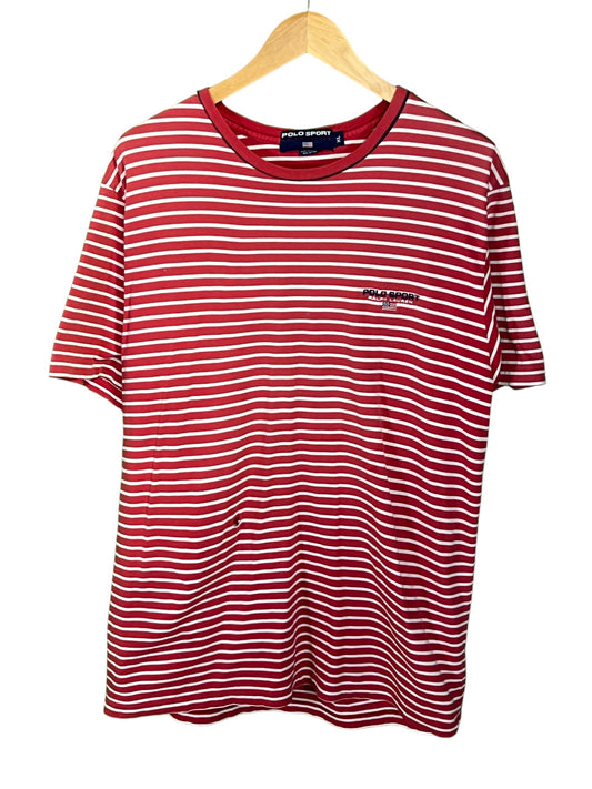 Vintage 90's Polo Sport Ralph Lauren Red Striped Tee Size XL