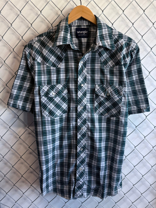 Vintage Wrangler Plaid Short Sleeve Button Up Western Shirt Size Medium