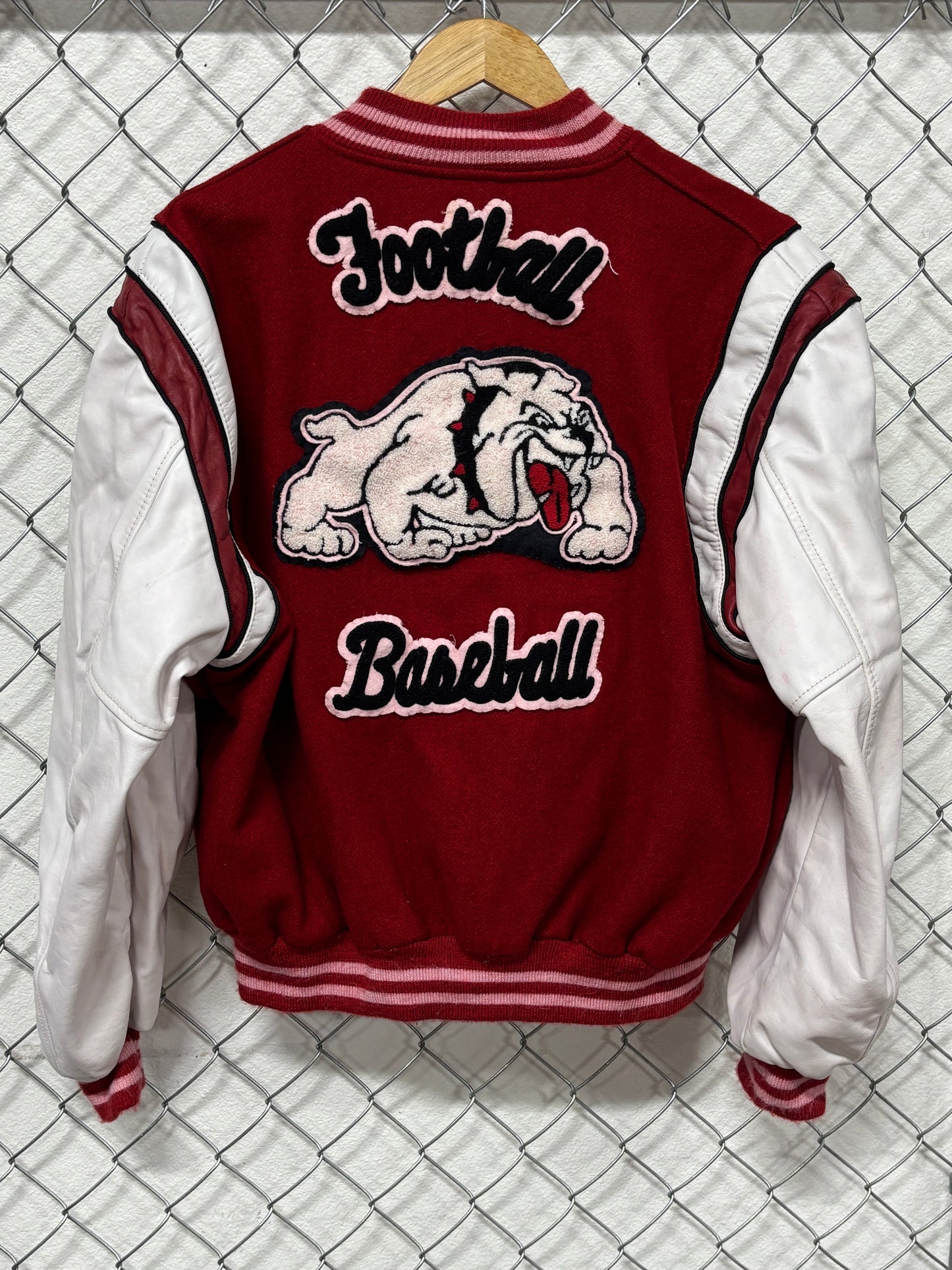 Vintage 80's Red Letterman Bulldog Varsity Jacket Size XL