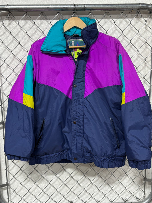 Vintage 80's Color Block Zip Up Ski Jacket Size Large