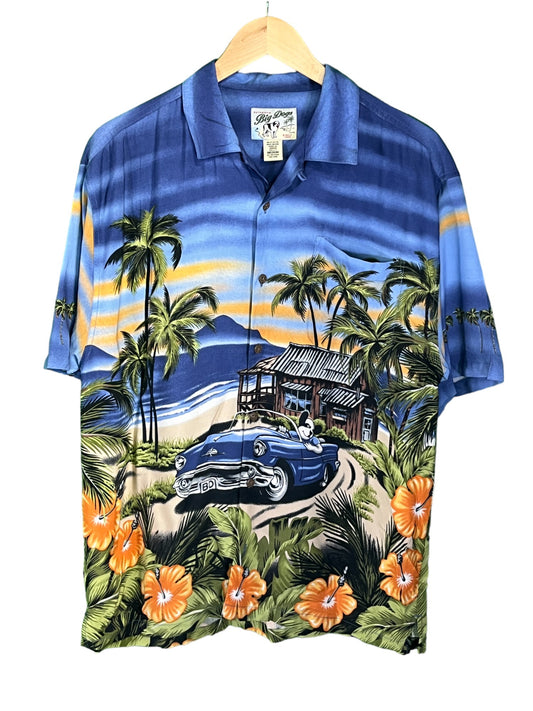 Vintage Big Dogs Hawaiian Style Vacation Tropical Button Up Shirt Size Medium