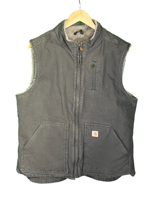 Vintage Carhartt Sherpa Lined Full Zip Work Vest Grey Size XL