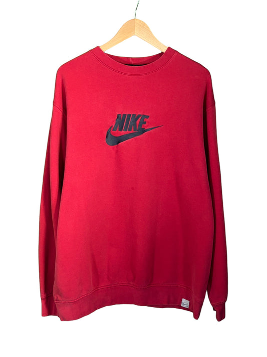 Vintage 00's Nike Swoosh Spellout Red Crewneck Sweater Size XL