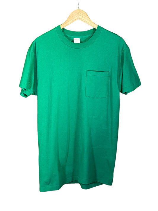 Vintage 90's Towncraft JCPenny Blank Green Pocket Tee Size Large