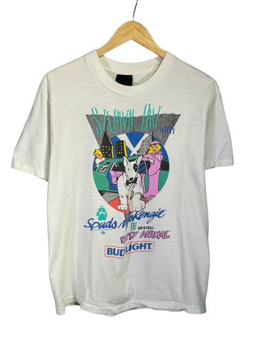 Vintage 1987 Budweiser Spuds MacKenzie Steppin' Out Graphic Tee Size Medium