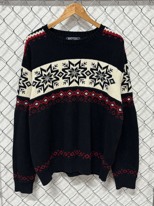 Vintage 90's Black Acrylic Knit Snowflake Pattern Sweater Size XL
