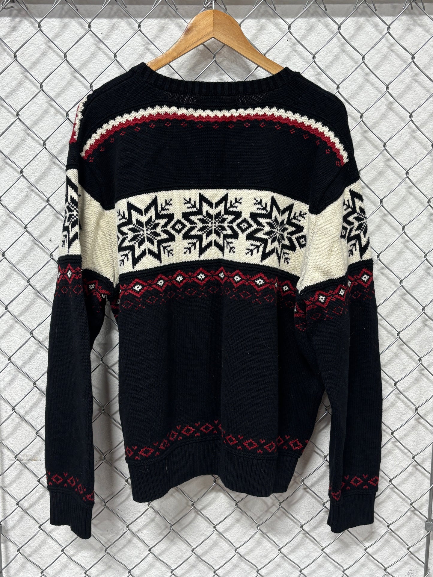 Vintage 90's Black Acrylic Knit Snowflake Pattern Sweater Size XL