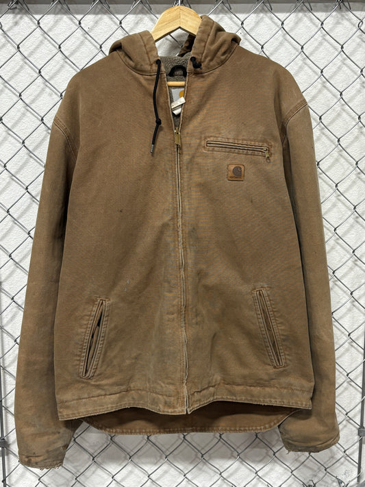 Vintage Carhart J141 Sherpa Lined Hooded Zip Up Workwear Jacket Size Large