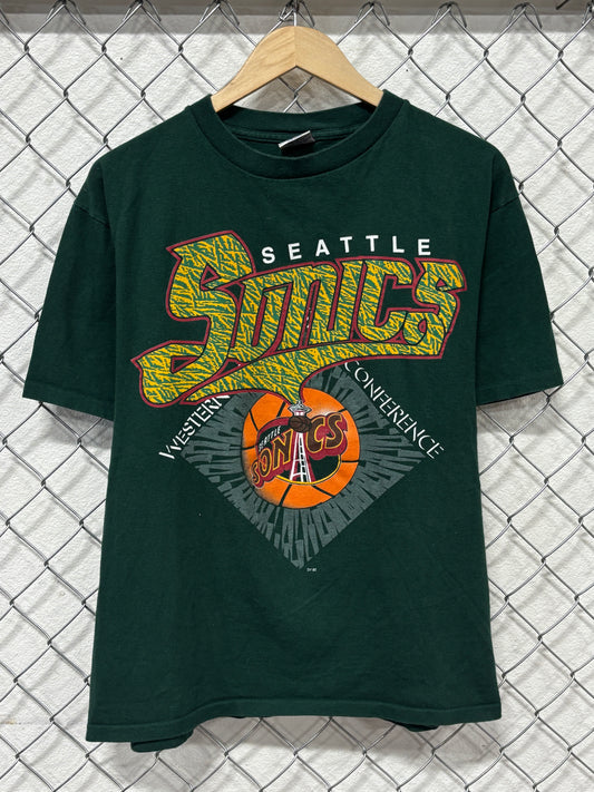 Vintage 90's Seattle Supersonics Western Conference NBA Tee Size Large