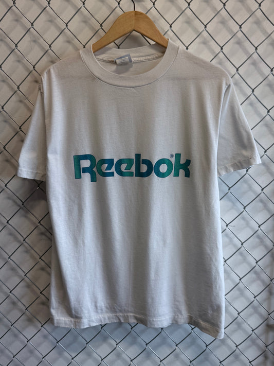 Vintage 90's Reebok Spellout White Graphic Tee Size Large